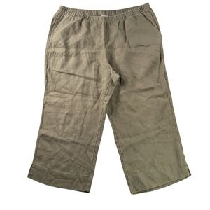 J Jill Linen Pants Womens L‎ PETITE Green Pull-On Cropped Pockets Coastal Lounge
